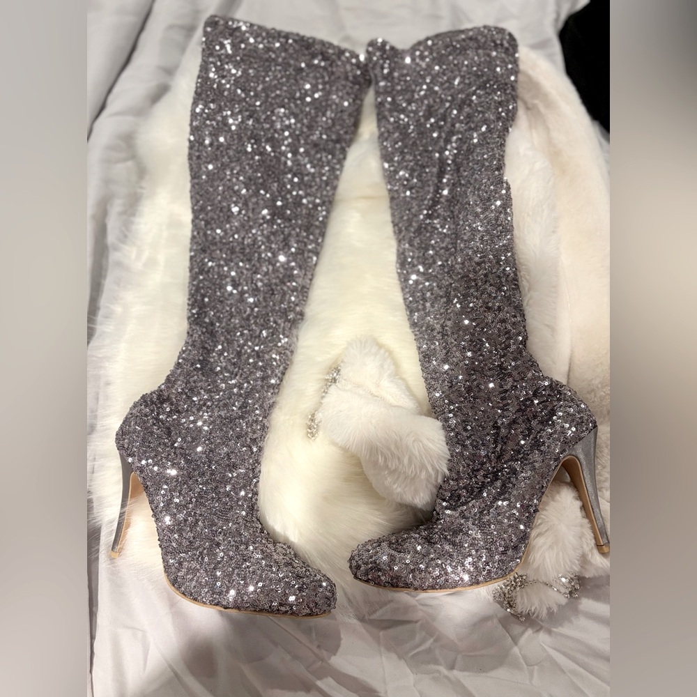 Sequin Over-the-Knee Boots stiletto 4 inches